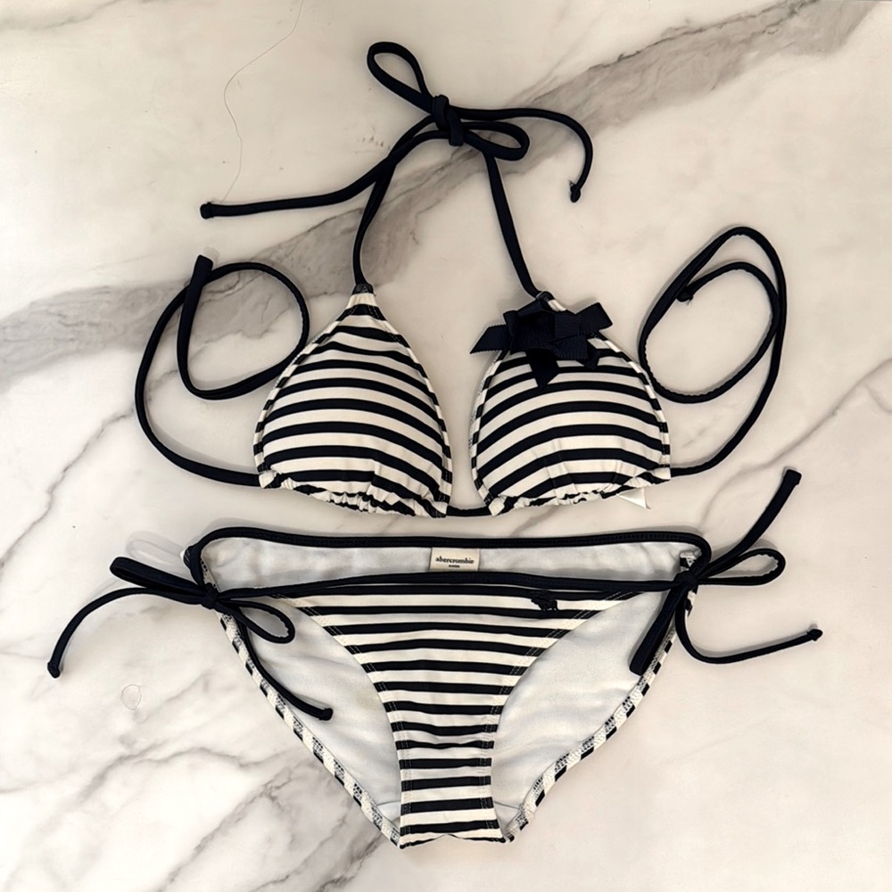 abercrombie kids Navy and White Striped Bikini